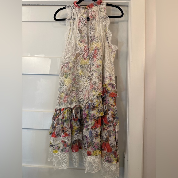 NWT By Anthropologie Lace-Back Tiered Mini Dress Floral Halter Lace Mini Size M - Picture 4 of 7